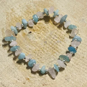 Lot de 5 Bracelets en perles naturelles en Aigue-marine et Quartz rose (91)