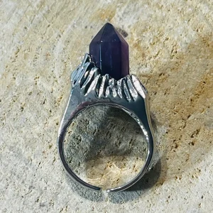 Bague de défense sertie d’un prisme en Amethyste, taille réglable