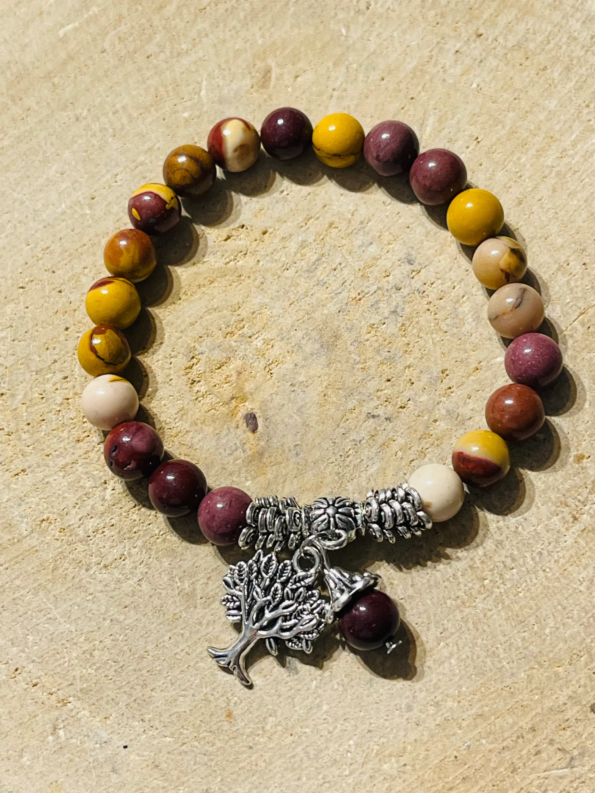 Lot de 5 Bracelets en perles en pierre naturelle Jaspe Mokaite 8 mm et arbre de vie (98) – Image 2