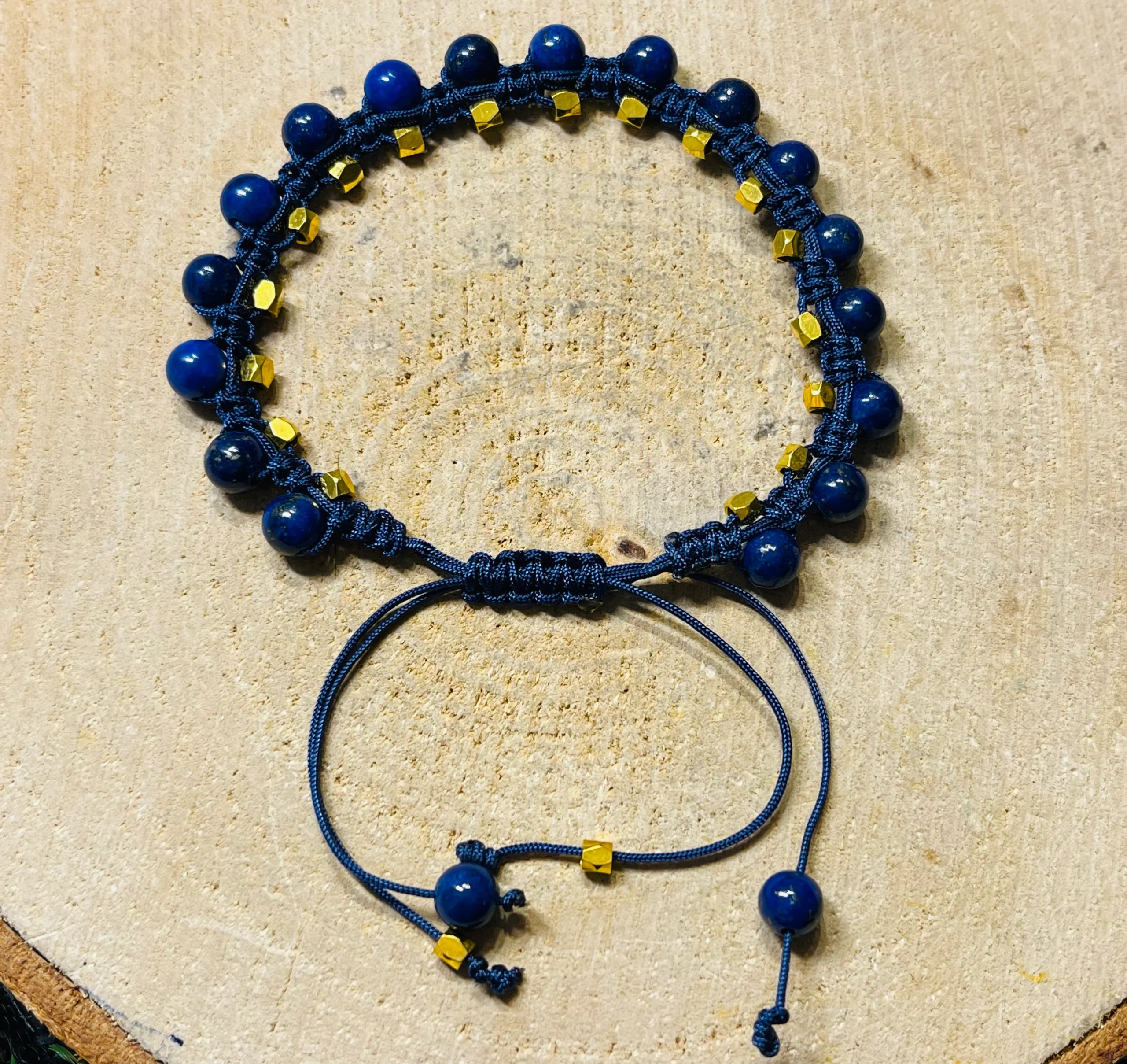 Lot de 5 Bracelets réglables en perles naturelles en Lapis-lazuli (50)