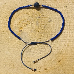 Lot de 5 Bracelets réglables en perle naturelle en Lapis-lazuli et perles de rocailles (15)