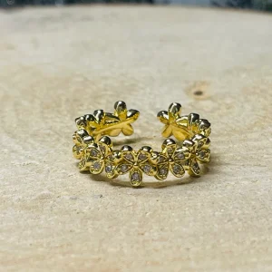Bague Fleurs, diamant CZ, Taille 52-58 (réglable)