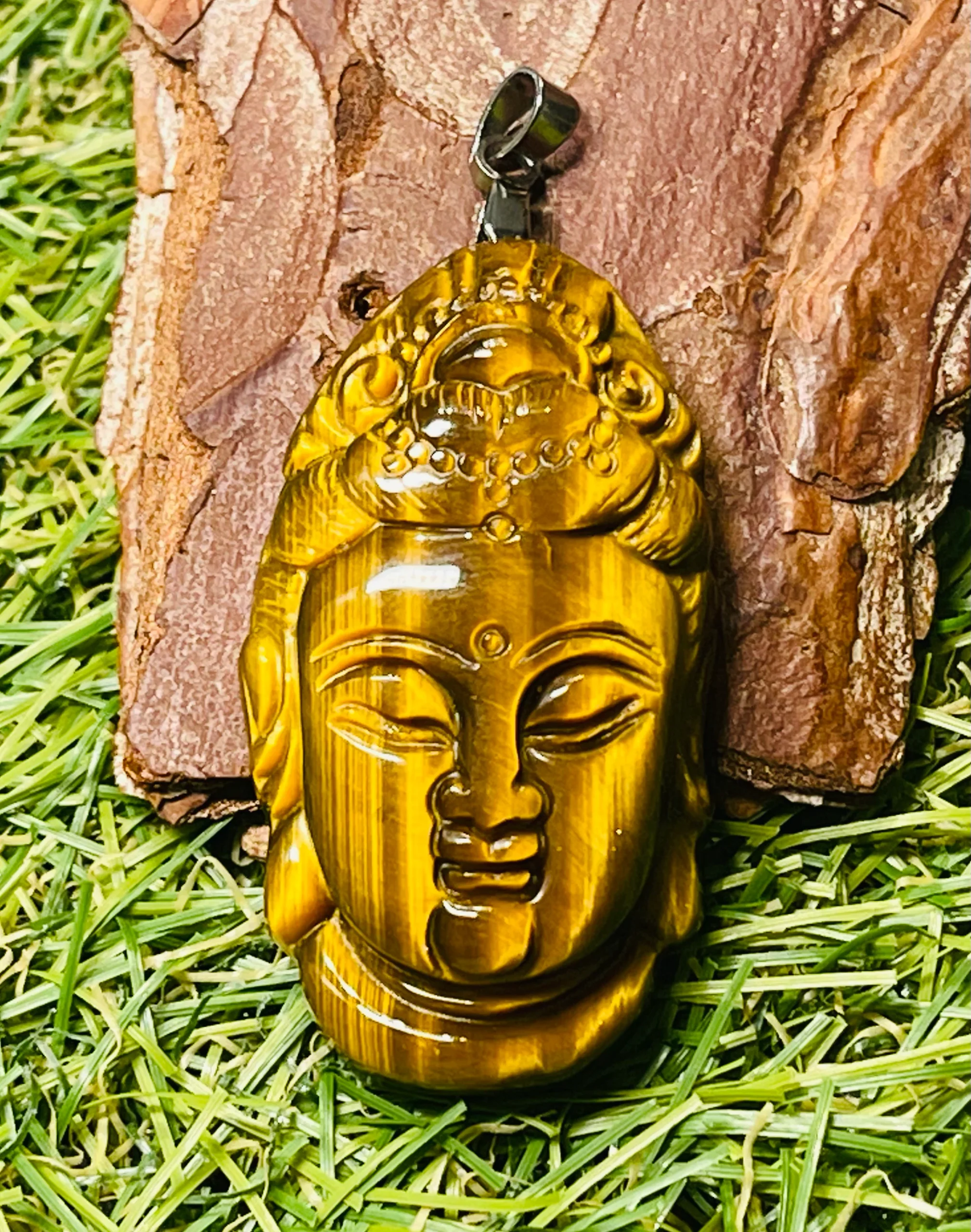 Pendentif en Oeil de tigre en forme de bouddha – Image 2