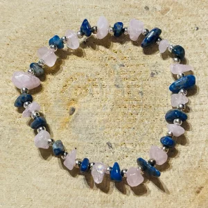 Lot de 5 Bracelets en perles naturelles en Lapis-lazuli et Quartz rose (19)