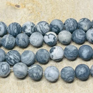 Perles en pierre naturelle en Jaspe gris mate en 8 mm