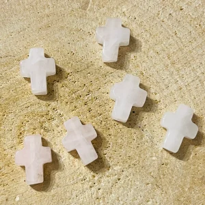 Lot de 5 Perles naturelles en Quartz rose en forme de croix
