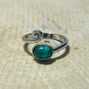 Bague vague en Malachite ovale, Taille réglable
