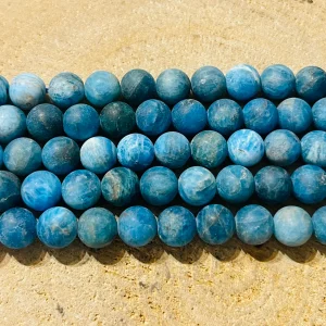 Perles naturelles en Apatite bleue mate en 8 mm