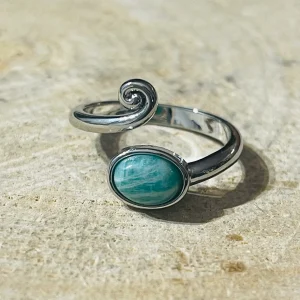 Bague vague en Amazonite ovale, Taille réglable