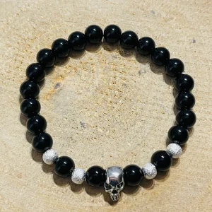 Lot de 5 bracelets en perles noires et tête de mort (34)