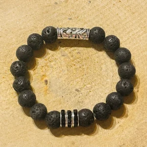 Lot de 5 Bracelets de perles en pierre naturelle en Pierre de Lave et intercalaire fleur (18)