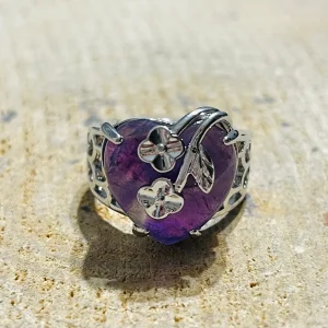 Bague Coeur en Amethyste, Taille réglable