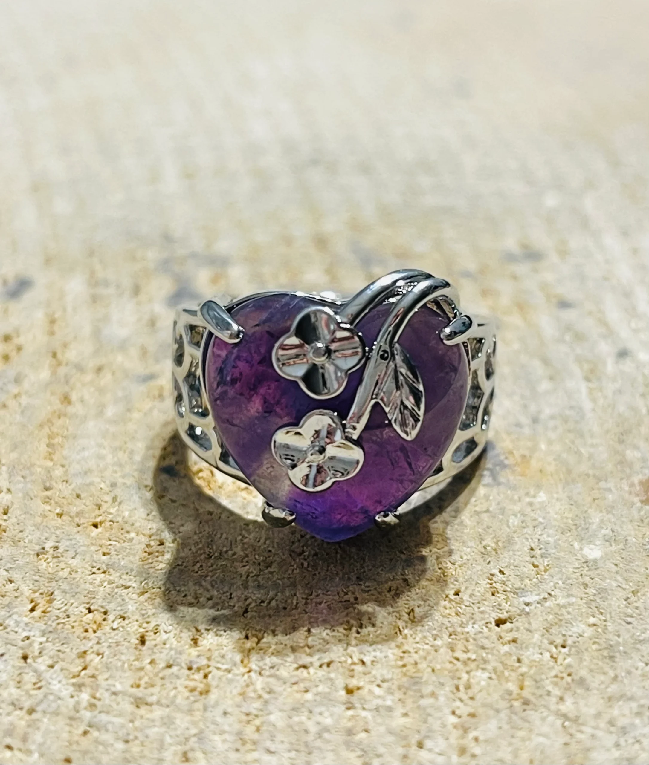 Bague Coeur en Amethyste, Taille réglable