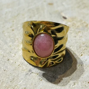 Bague sertie d´un Quartz rose, taille réglable