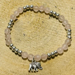 Lot de 5 Bracelets de perles en pierre naturelle en Quartz rose et ganesh (27)