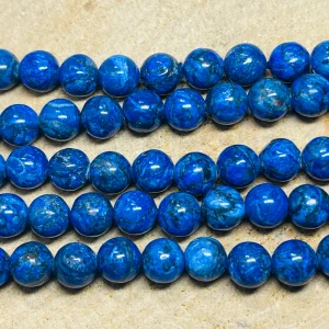 Perles naturelles en Marbre bleu en 8 mm