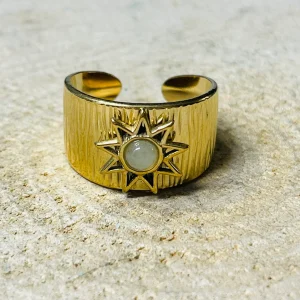 Bague en Acier et Titane sertie d'une aventurine verte, Taille 57-62 (réglable)