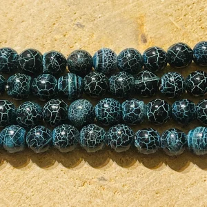 Perles naturelles en Agate bleue foncée craquelée en 8 mm