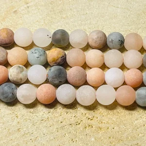 Perles naturelles en Pierre de Lune pêche foncée mate en 8 mm