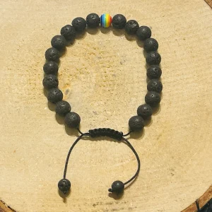 Lot de 5 Bracelets réglables en perles naturelles Pierre de lave et perle arc en ciel (33)