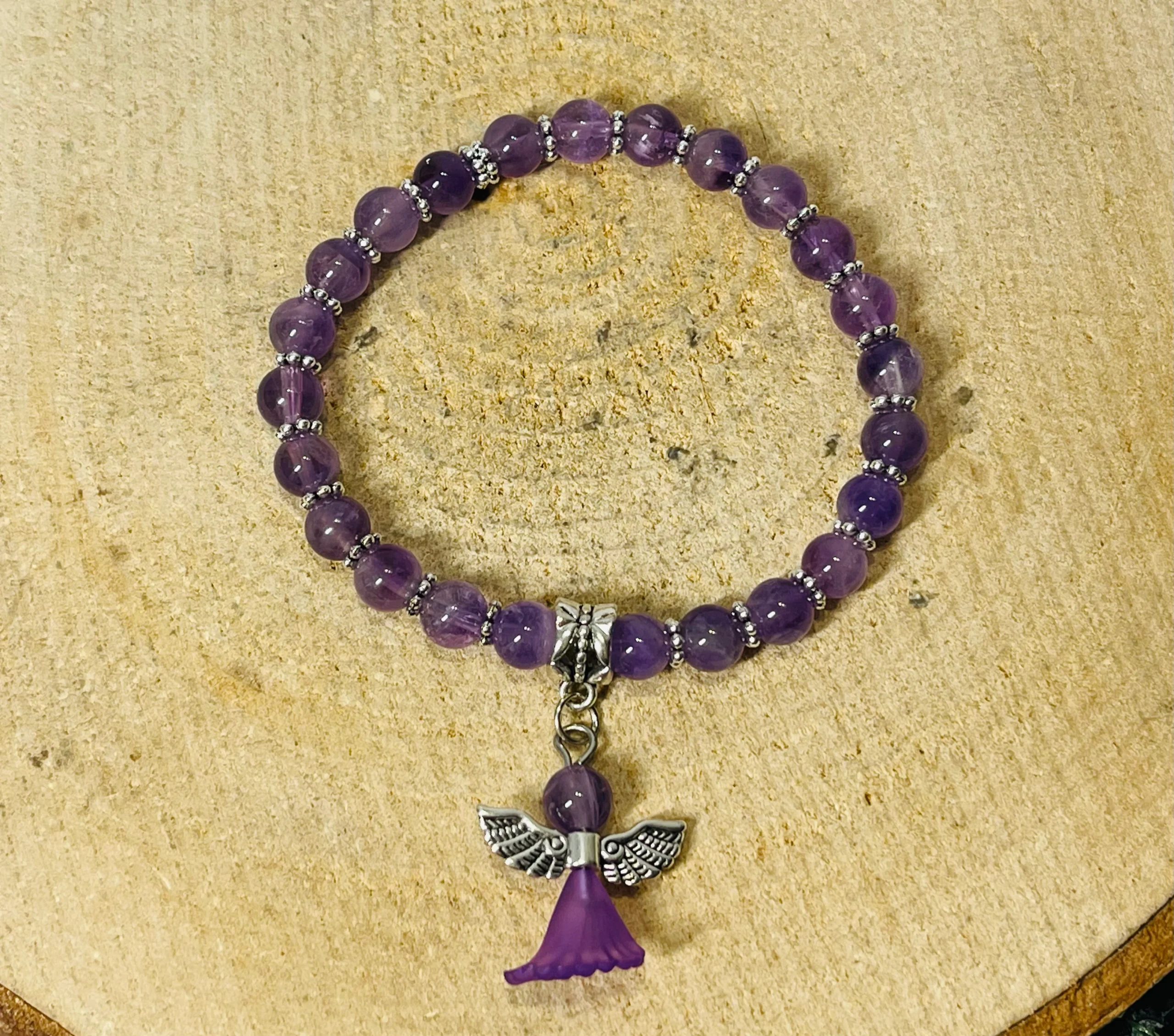 Lot de 5 Bracelets de perles en pierre naturelle en Améthyste et ange (22)