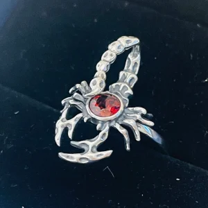 Bague Scorpion en Argent 925 sertie d’un Grenat, Taille réglable