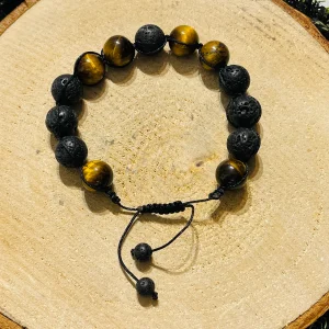 Lot de 5 Bracelets réglables en perles naturelles en Œil de tige et Pierre de lave (62)