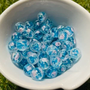 Lot de Perles Lumineuses en verre bleu ciel et fleurs roses en 10 mm pour bracelet