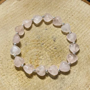 Lot de 5 Bracelets en perles naturelles en Quartz rose Coeur (58)
