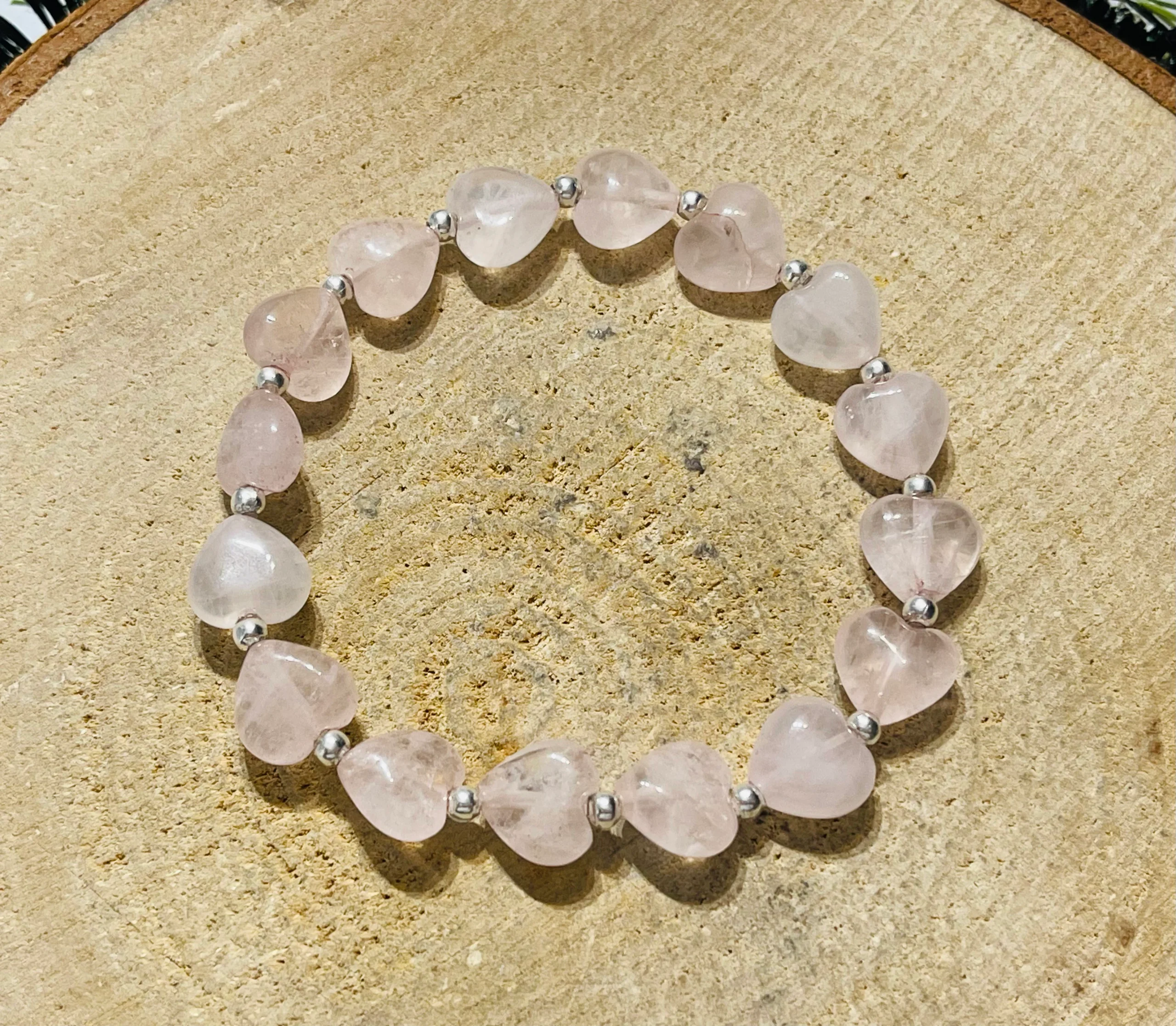 Lot de 5 Bracelets en perles naturelles en Quartz rose Coeur (58)