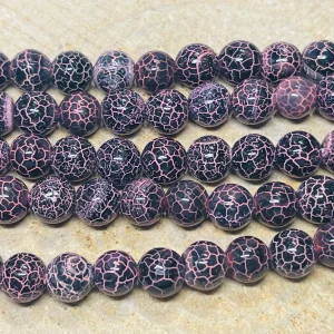Perles en pierre naturelle en Agate rose craquelée en 8 mm