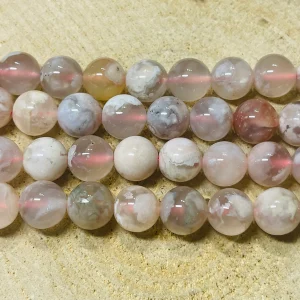 Perles naturelles en Agate Fleurs de cerisier en 10 mm