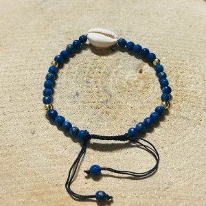 Lot de 5 Bracelets réglables en perles en pierre naturelle en Lapis-lazuli facettée et Cauris (82)