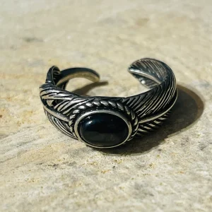 Bague en Hyperstene en forme de plume, Taille réglable