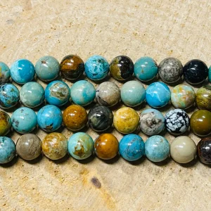 Perles naturelles en Turquoise d’ Afrique en 7-8 mm (lot de 10 perles)