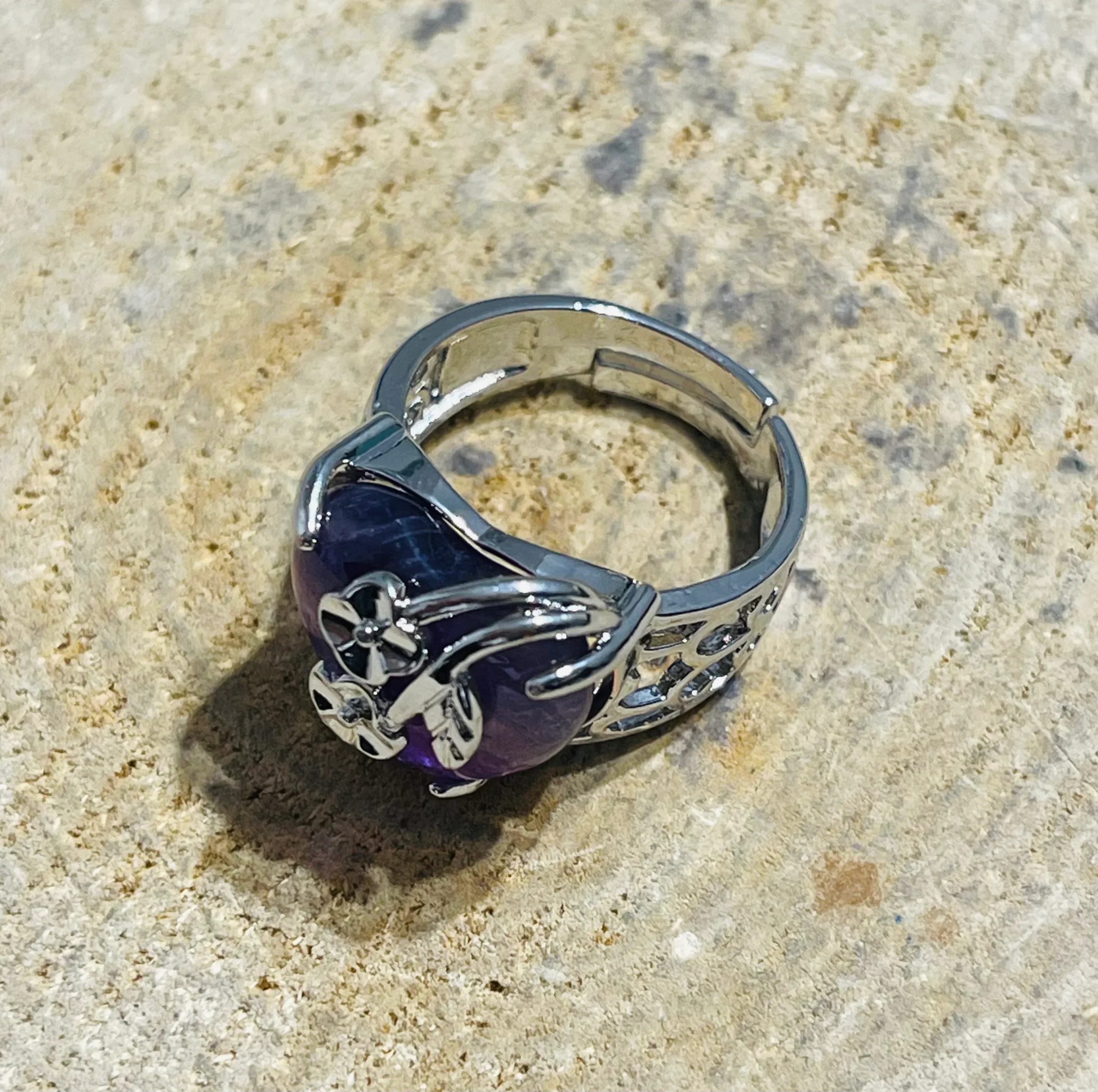 Bague Coeur en Amethyste, Taille réglable – Image 3