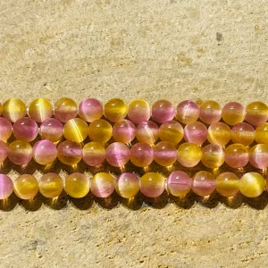 Perles en pierre naturelle en Sélénite rose jaune du Canada en 6 mm