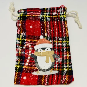 5 sacs cadeaux en toile de jute Pingouin Noël