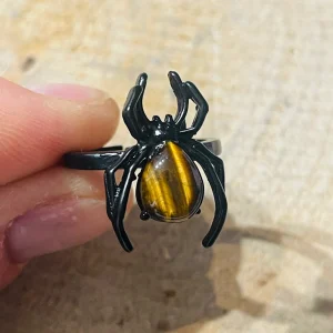 Bague Araignée en Oeil de tigre, Taille 53-59 (réglable)