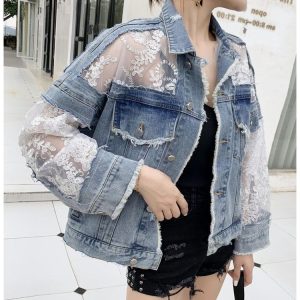 Veste en Jean Patchwork en Dentelle pour un Style Unique et Élégant