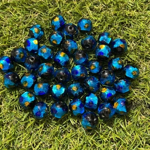 Lot de Perles Lumineuses en verre bleues et dorées en 12 mm pour bracelet