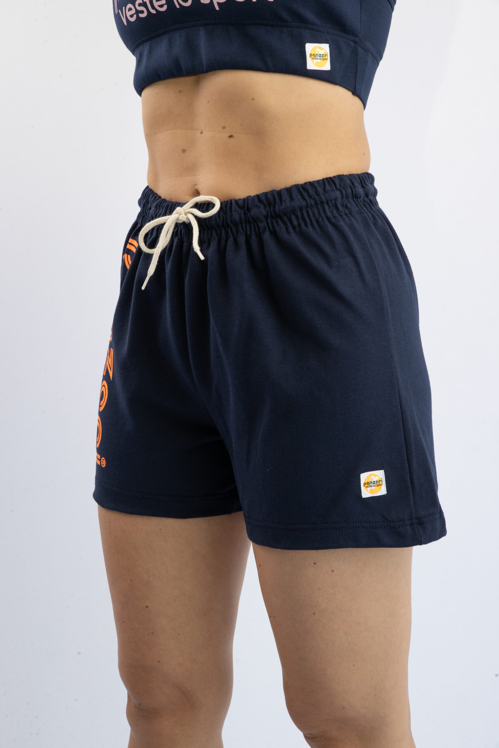 Short Femme – Uni A – Bleu Marine / Orange Fluo – Image 6