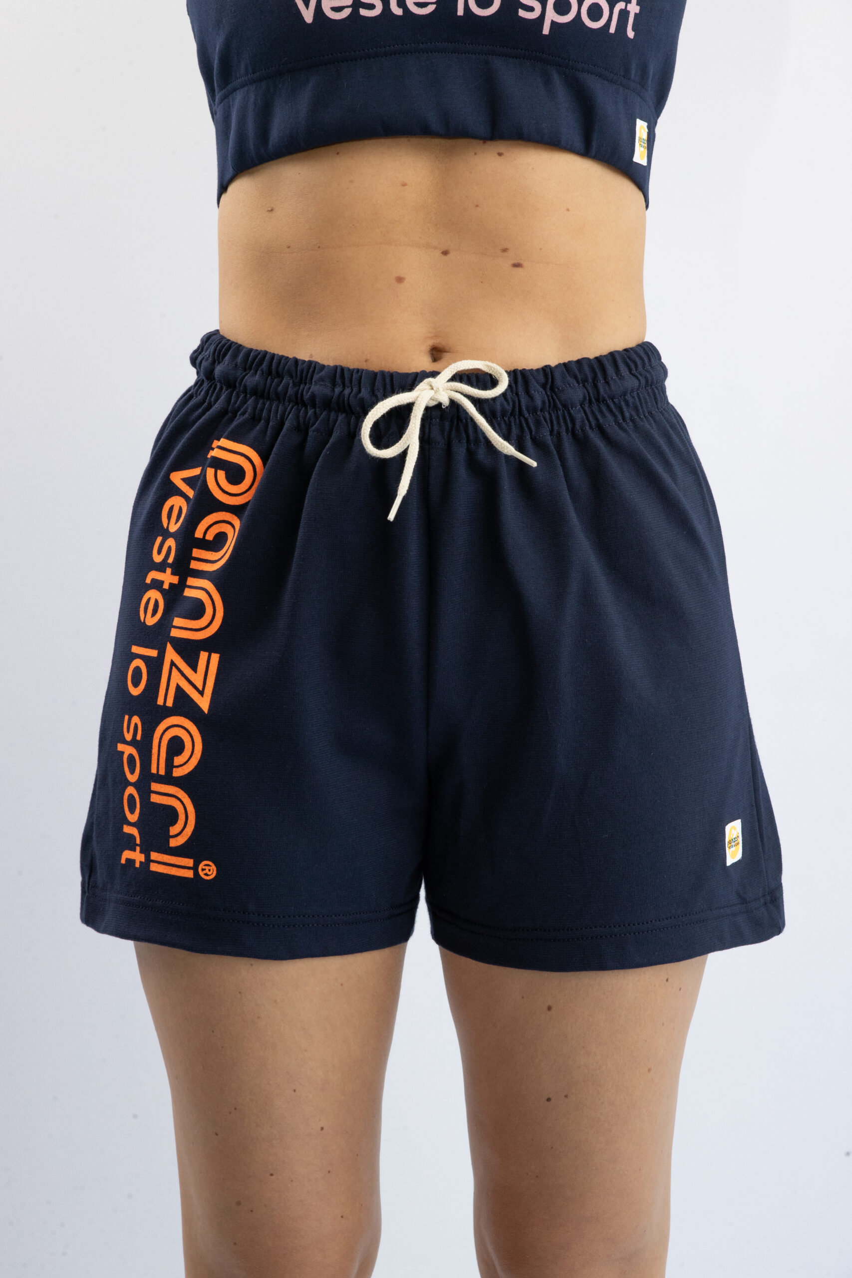 Short Femme – Uni A – Bleu Marine / Orange Fluo – Image 5
