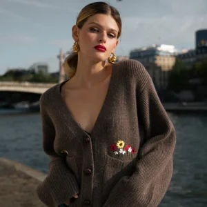 Cardigan en pur cachemire avec broderie - Gris foncé