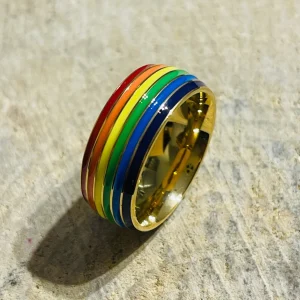 Bague arc en ciel LGBT doré , Taille 55