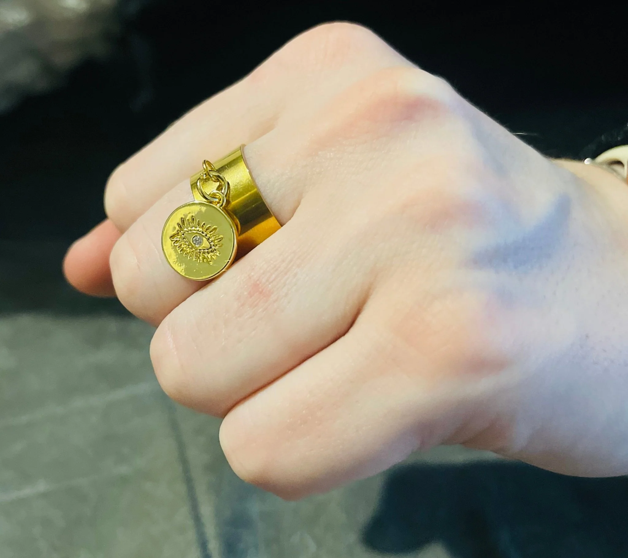 Bague avec oeil et diamant Cz, Taille 57-63(réglable) – Image 2