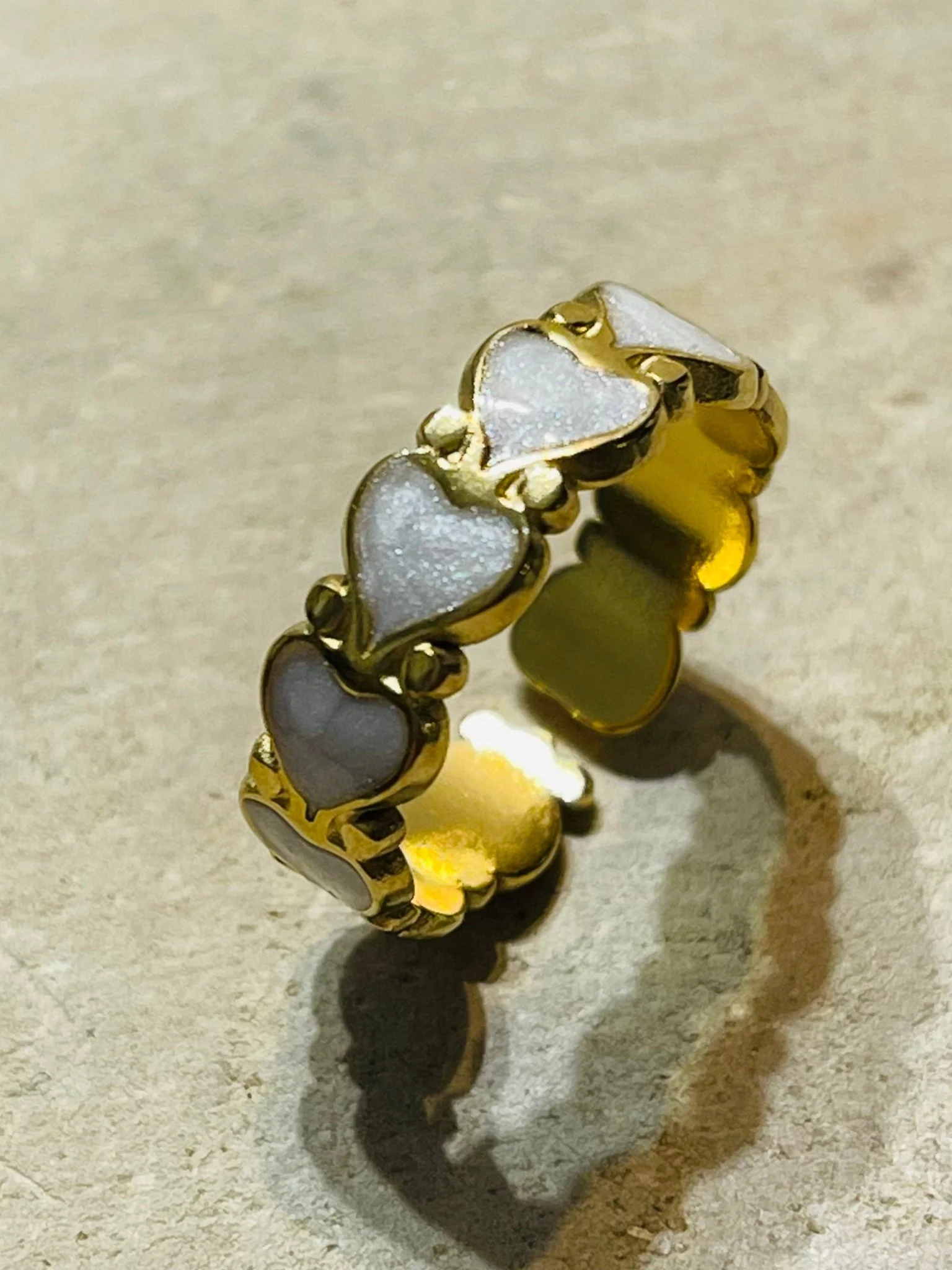 Bague cœur blanc, taille réglable – Image 2