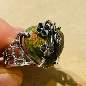 Bague Coeur en unakite, Taille réglable