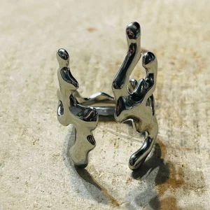 Bague corail en acier inoxydable argenté, Taille réglable