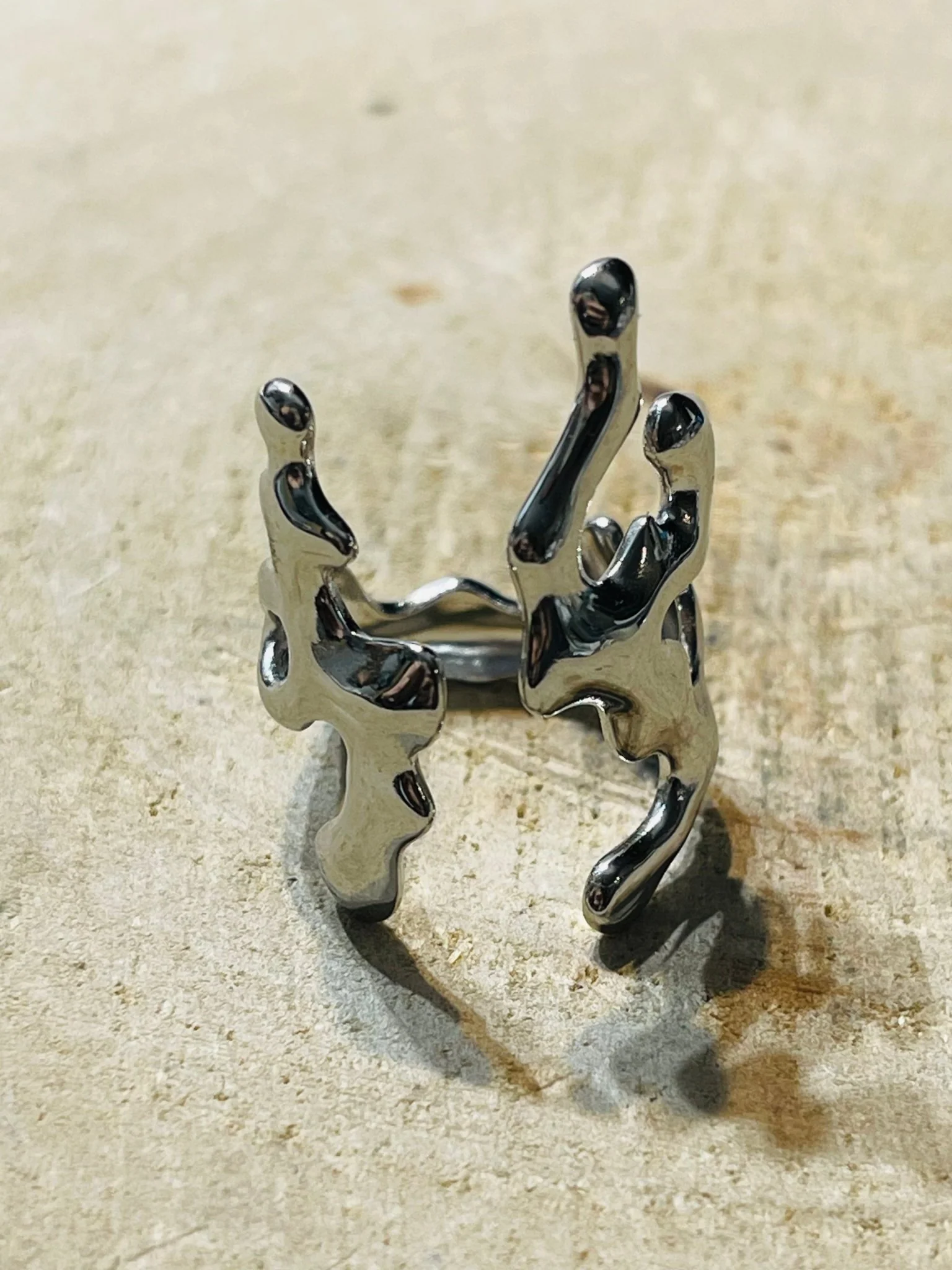 Bague corail en acier inoxydable argenté, Taille réglable – Image 2